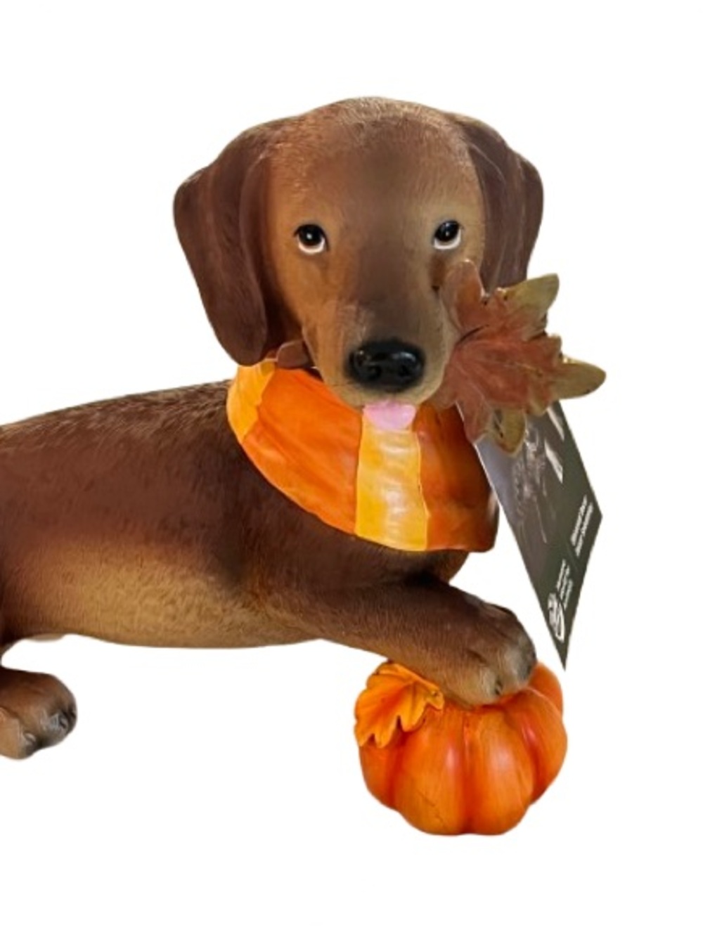 🆕- Autumn Dachshund Dog Resin Figurine with Orange Pumpkin Accent